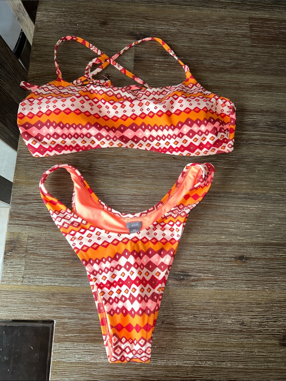 aerie Girls' Orange and Pink Geo Print Two-Piece Swim Set